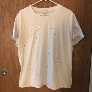 Forever 21 White Distressed T-Shirt
